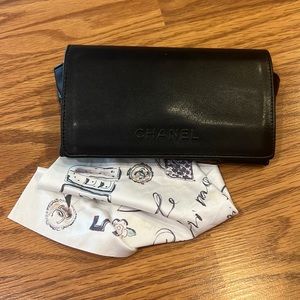 Genuine Black Chanel Leather Sunglasses Case and Cloth